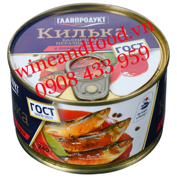 Cá trích Nga nguyên con sốt cà chua Glavproduct 240g
