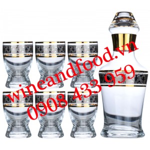 Bộ bình Decanter pha lê Bohemia 6 ly mạ vàng