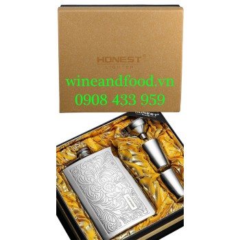 Bình tông rượu inox Hip flask Honest hộp quà phễu 2 ly 8oz