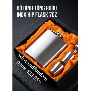 Bộ bình tông rượu inox Hip Flask hộp quà phễu 2 ly 7oz