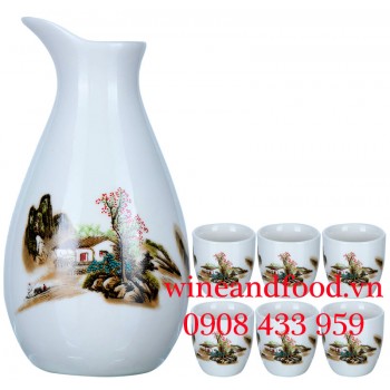 Bộ bình rượu Sake 6 chén Nhật Bản 09