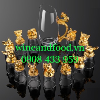Bộ bình 12 Ly rượu Mao Đài 12 con giáp mạ vàng