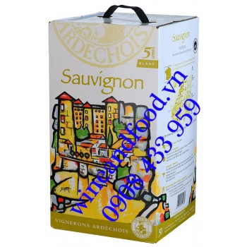 Rượu vang Vignerons Ardechois Sauvignon Blanc bịch 5l