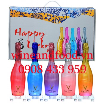 Bộ 5 siêu phẩm rượu vang nổ Aviva kèm đế chuyển màu 75cl