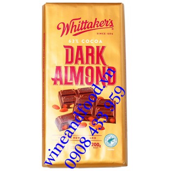 Socola đen Dark Almond Whittaker's 62% thanh 200g