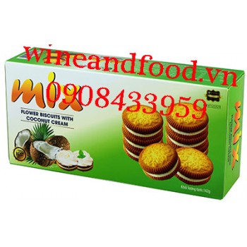 Bánh quy nhân kem dừa Mix Vfoods hộp 142g