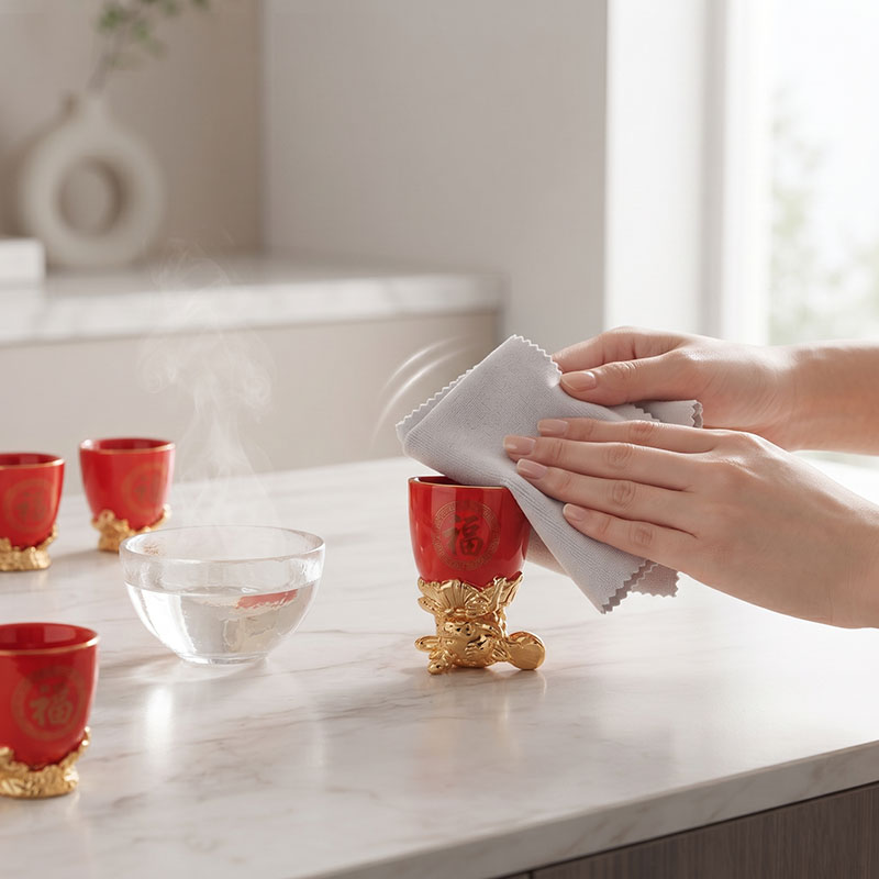 Vệ sinh nhẹ nhàng bằng khăn mềm giúp bảo vệ lớp mạ vàng kim luôn sáng bóng theo thời gian