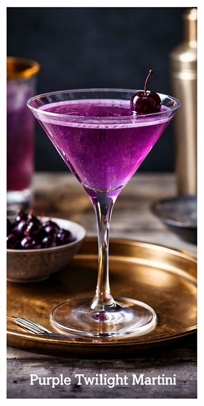 Cocktail Purple Twilight Martini với rượu Mộng Mer Mầm