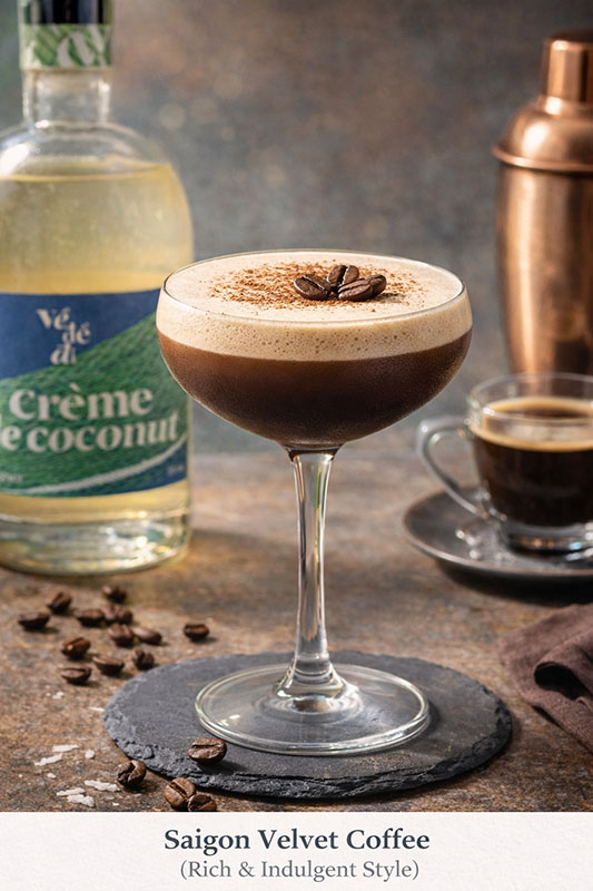 Cocktail Saigon Velvet Coffee với rượu Crème de Coconut Về để đi